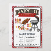 Baby-Q Geruit Rood & Zwart Grill Baby shower Kaart (Voorkant)