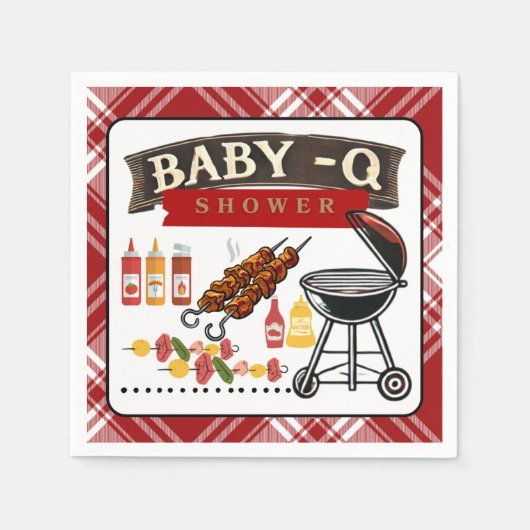 Baby-Q Geruit Rood & Zwart Grill Baby shower Servet (Voorkant)