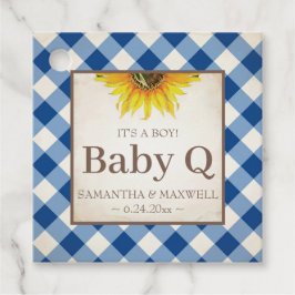 Baby Q Gingham en Sunflower Dank u Blauw Bedankjes Labels