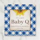 Baby Q Gingham en Sunflower Dank u Blauw Bedankjes Labels (Voorkant)