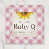 Baby Q Gingham en Sunflower Dank u Roze Bedankjes Labels (Voorkant)