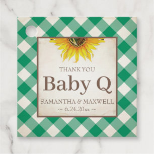 Baby Q Gingham en Sunflower Hartelijk dank Groen Bedankjes Labels