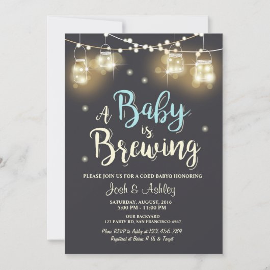 Baby Q Invitation Coed BBQ Baby Brouwen Jongen Bla Kaart (Voorkant)