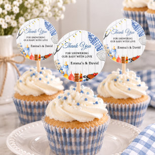 Baby-Q Jongen Rustieke BBQ Baby Shower Ronde Sticker