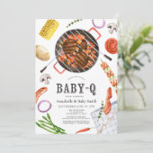Baby-Q Kleurrijk Voedsel BBQ Baby shower Kaart (Staand voorkant)