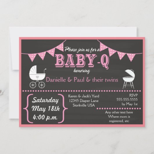 Baby-Q Krijtbord Roze Baby shower Uitnodiging (Voorkant)