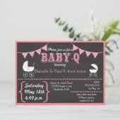 Baby-Q Krijtbord Roze Baby shower Uitnodiging (Staand voorkant)