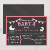 Baby-Q Krijtbord Roze Baby shower Uitnodiging (Voorkant / Achterkant)