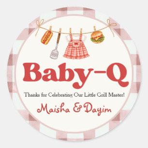 Baby-Q Meisje Baby Shower Gingham Ronde Favor Tags Sticker