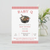 Baby Q Red Barbeque Gingham Baby shower Kaart (Staand voorkant)