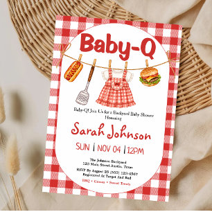 Baby-Q Rode Gingham Waslijn Meisje Baby Shower Kaart
