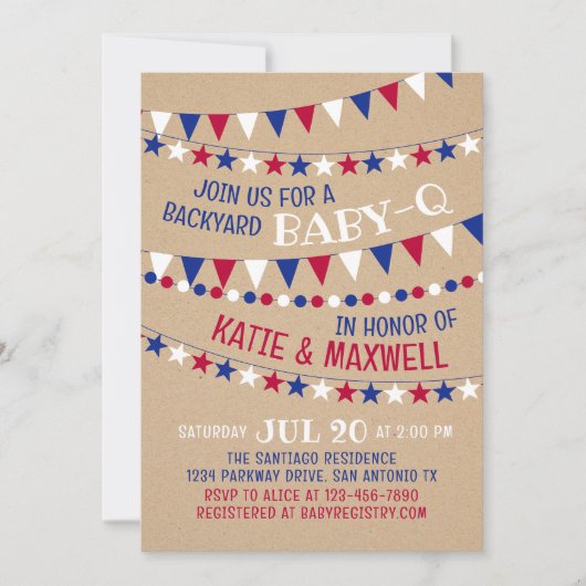 Baby-Q Rood Wit Blauw Baby shower Kaart (Voorkant)