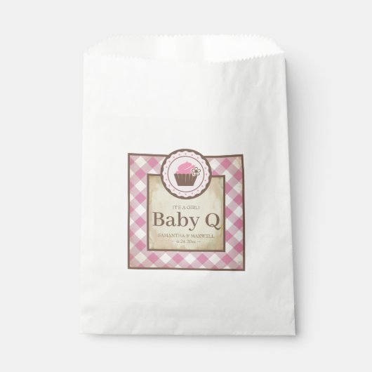 Baby Q Roze Gingham en Cupcake Bedankzakje (Voorkant)