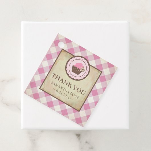 Baby Q Roze Gingham en Cupcake Hartelijk dank Bedankjes Labels (In situ)