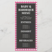 Baby Q Roze Gingham Gestreepte Baby Shower Menu (Voorkant)