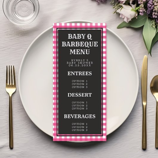 Baby Q Roze Gingham Gestreepte Baby Shower Menu