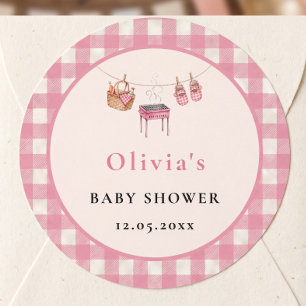 Baby Q Roze Grill Waslijn Baby Shower Ronde Sticker
