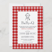 Baby-Q Rustic Rode Gingham Co-Ed BBQ Baby Shower Kaart (Voorkant)