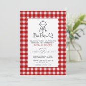 Baby-Q Rustic Rode Gingham Co-Ed BBQ Baby Shower Kaart (Staand voorkant)