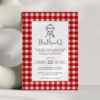 Baby-Q Rustic Rode Gingham Co-Ed BBQ Baby Shower Kaart