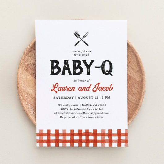 Baby Q Rustieke Koppels Baby shower Uitnodiging