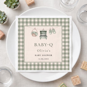 Baby Q Sage Gingham Klerenlijn Grill Papieren Serv Servet