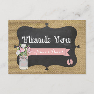 baby-Q Shower Burlap Mason Jar Hartelijk dank Bedankkaart
