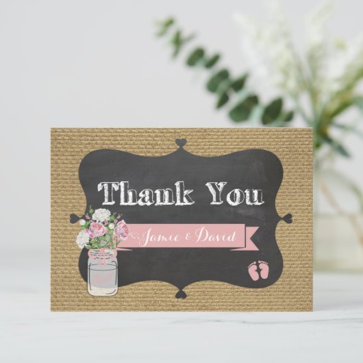 baby-Q Shower Burlap Mason Jar Hartelijk dank Bedankkaart (Staand voorkant)