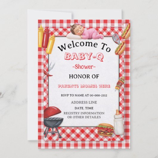Baby-Q Shower Invitation & BBQ Couples Shower Kaart (Voorkant)