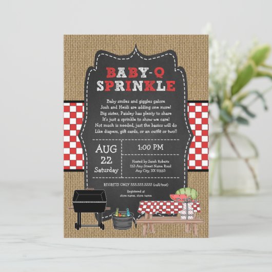 Baby Q Sprinkle, neutrale BBQ baby shower Kaart (Staand voorkant)