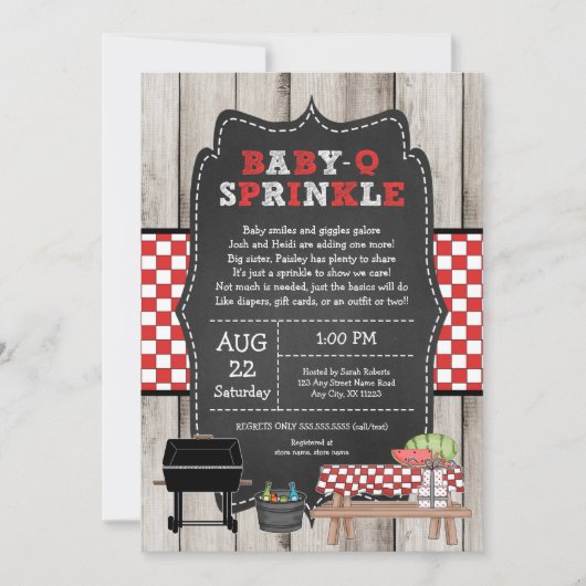Baby Q Sprinkle, rustiek houten BBQ baby shower Kaart (Voorkant)