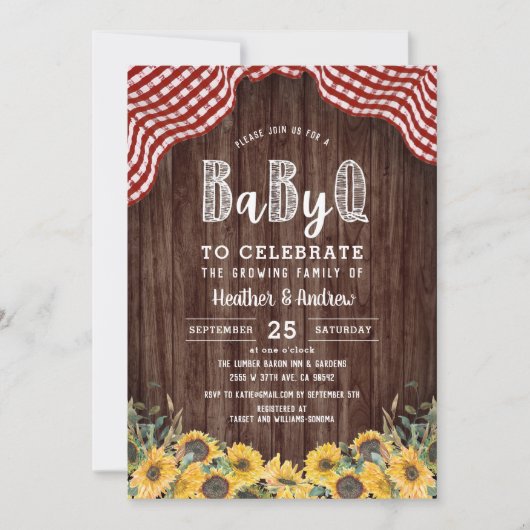 Baby Q Sunflower BBQ Baby shower Uitnodiging (Voorkant)