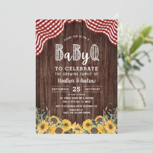 Baby Q Sunflower BBQ Baby shower Uitnodiging (Staand voorkant)