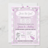 Baby Q-uitnodiging Code BBQ Baby shower Paars Kaart (Voorkant)