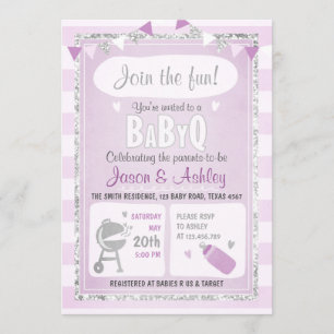 Baby Q-uitnodiging Code BBQ Baby shower Paars Kaart