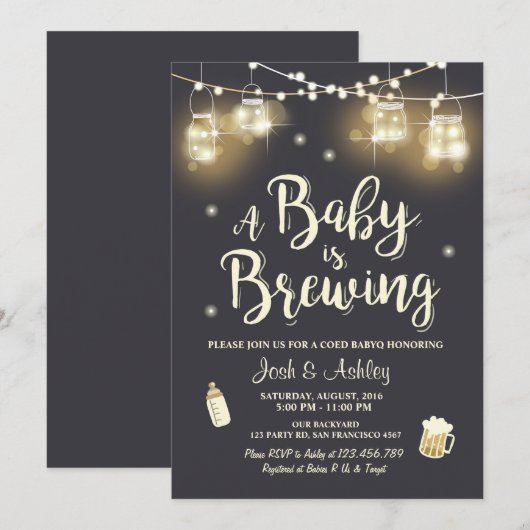 Baby Q uitnodiging Coed BBQ Baby brouwdouche (Voorkant / Achterkant)