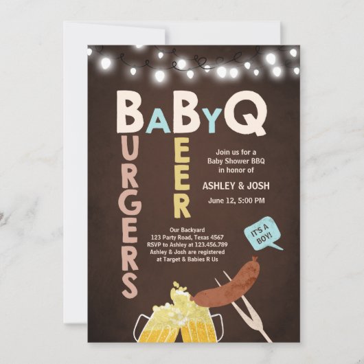 Baby Q-uitnodiging Coed BBQ Baby shower Rustic Boy Kaart (Voorkant)
