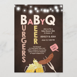 Baby Q-uitnodiging Coed BBQ Baby shower Rustic Gir Kaart