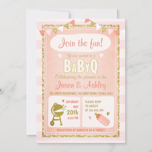 Baby Q uitnodiging Coed BBQ Baby shower Uitnodigen (Voorkant)