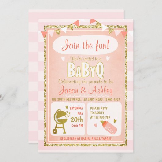Baby Q uitnodiging Coed BBQ Baby shower Uitnodigen (Voorkant / Achterkant)