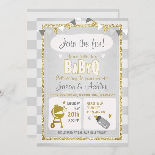 Baby Q uitnodiging Coed BBQ Baby shower Uitnodigen (Voorkant / Achterkant)
