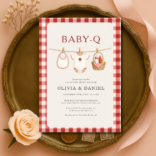 Baby Q Waslijn Rode Gingham Baby Shower Kaart