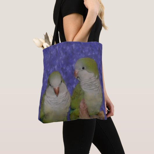 Baby Quaker Parrot Pair Foto schilderen Tote Bag (Dichtbij)
