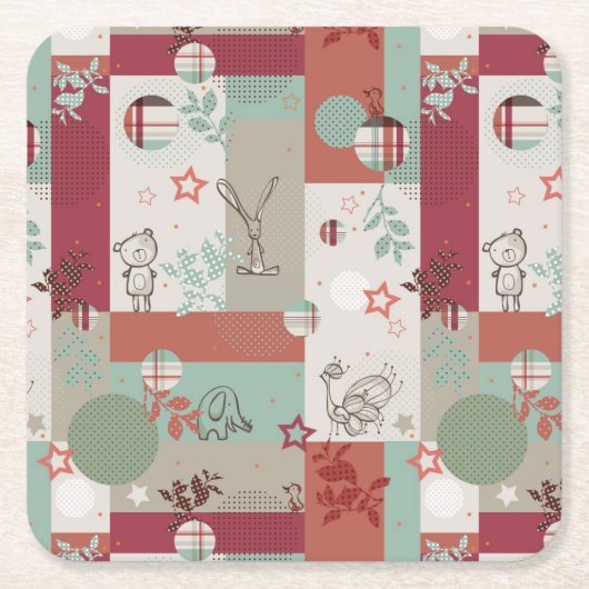 Baby Quilt Patroon 2 Kartonnen Onderzetters (Voorkant)