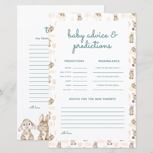 Baby Rabbit Baby Shower Predictions & Advice Card (Voorkant / Achterkant)
