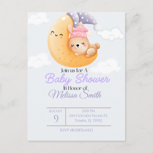 Baby Rabbit en het Moon Baby shower Briefkaart (Voorkant)