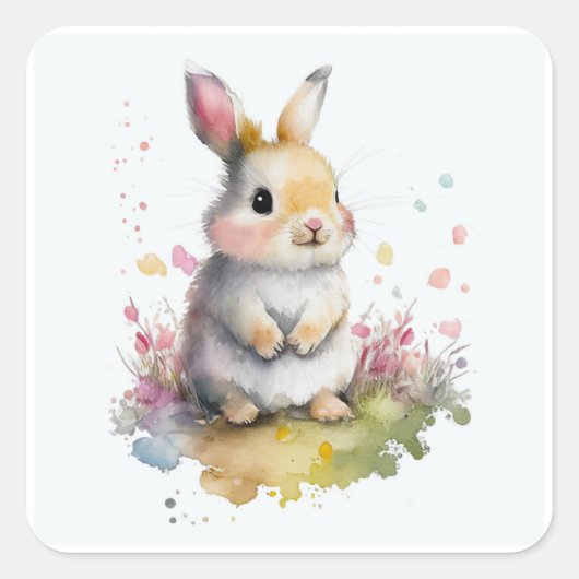 Baby Rabbit Square Sticker (Voorkant)