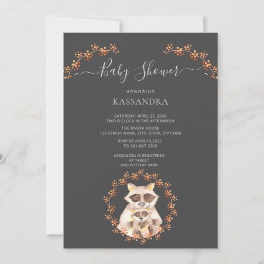 Baby Raccoon en Moeder Floral Wreate Baby shower Kaart (Voorkant)