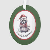 Baby Raccoon Holding Gift Child's First Christmas Ornament (voorkant)