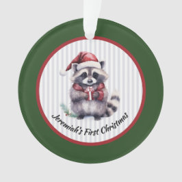 Baby Raccoon Holding Gift Child's First Christmas Ornament